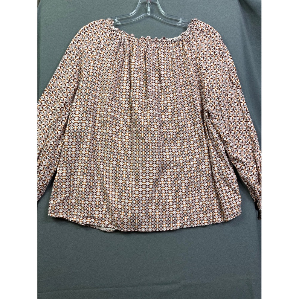 Max Studio Women Medium Geometric Floral Peasant Blouse Tassel Tie Smocked Cuff - Picture 4 of 12